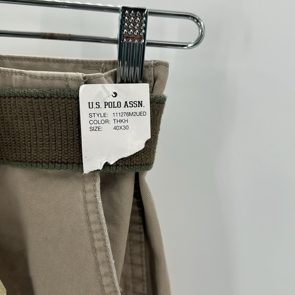 U.S Polo Assn. military plain front khaki business casual neutral 40x30 w/belt - Picture 4 of 11